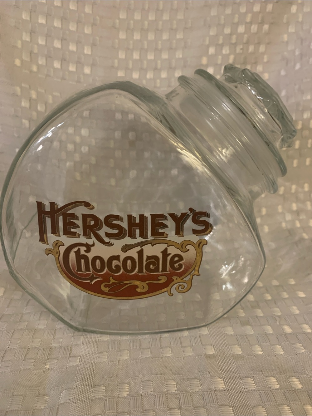 Hershey’s Chocolate candy jar, 6 inches from bottom to top of lid.